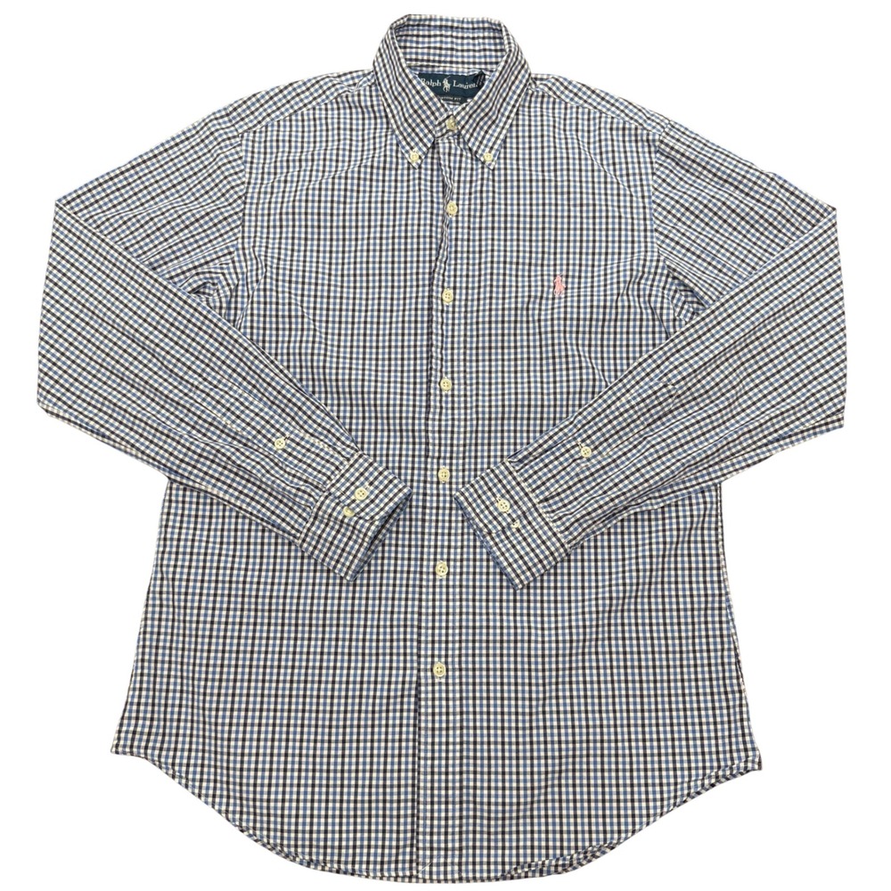 Ralph Lauren Button Down Shirt Mens Medium Blue Gingham Custom Fit Cotton